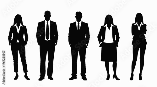 Business people silhouettes, group of standing business men and women

