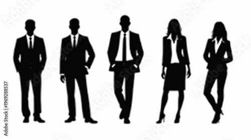 Business people silhouettes, group of standing business men and women
