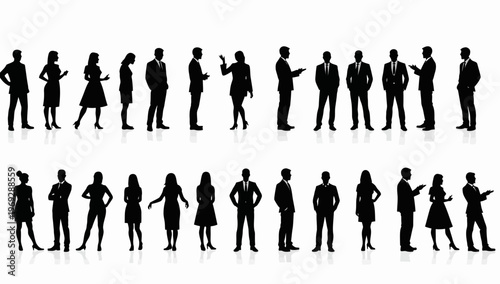 Business people silhouettes, group of standing business men and women
