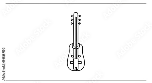 Minimalist Line Art Icon of a Banjo or Lute Stringed Musical Instrument