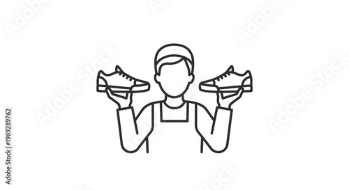 Man Holding Sneakers, Shoe Store Employee, Footwear Retail, Customer Choice Icon