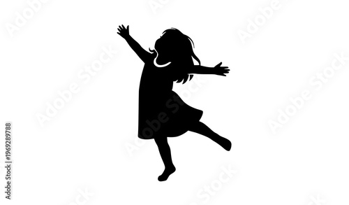 Playful dancing girl silhouette vector illustration isolated on white background joyful movement concept