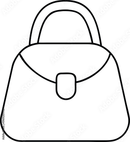 Fashionable outline drawing of a classic top handle handbag with an elegant vertical clasp