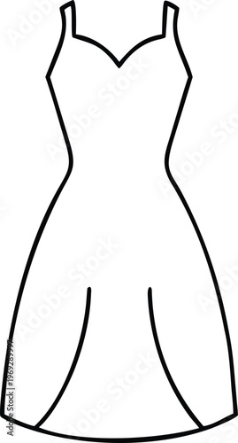 Fashionable Outline Drawing of a Strappy Dress with Sweetheart Neckline and A Line Skirt