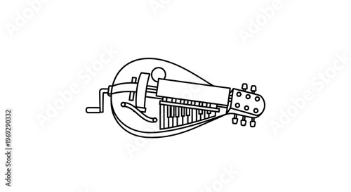Illustration of a Hurdy-Gurdy, a Stringed Musical Instrument with Keyboard
