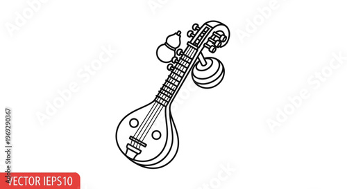 Indian Veena Musical Instrument Line Art Icon