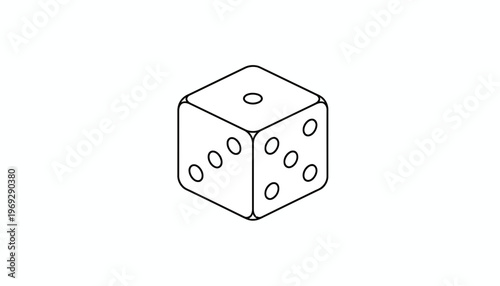 Isometric Dice Outline Drawing, Single Die with Pips, Game Symbol