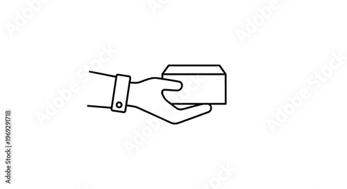 Hand holding a small package, delivery icon, gift box, service concept