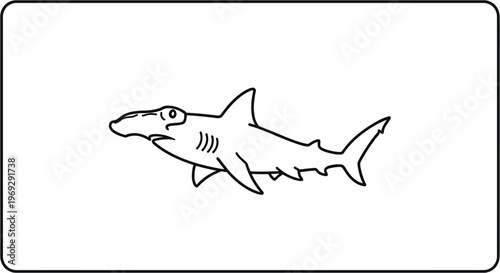 Hammerhead Shark Illustration - Simple Line Art, Minimalist Style