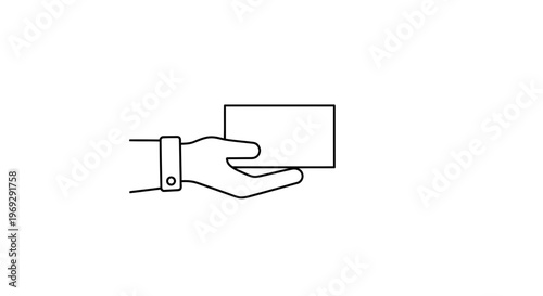 Hand holding blank business card, giving card, contact information, professional handshake icon