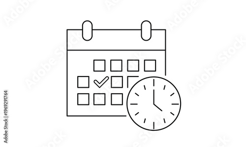 Time management and project scheduling concept with calendar and clock icon for deadline planning. Editable stroke, Vector illustration, Line art Icon, Symbols.