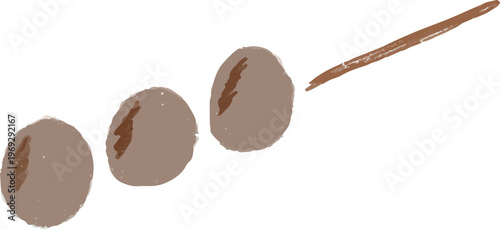 bakso bakar, grilled indonesian meatball street food illustration drawing skewer for menu or children book