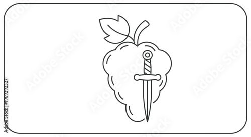Grape Bunch with Sword Icon, Symbol of Wine, Alcohol, and Danger