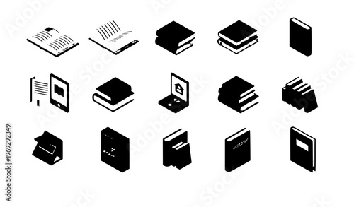 Premium isometric book icons set education library publishing symbols vector eps10