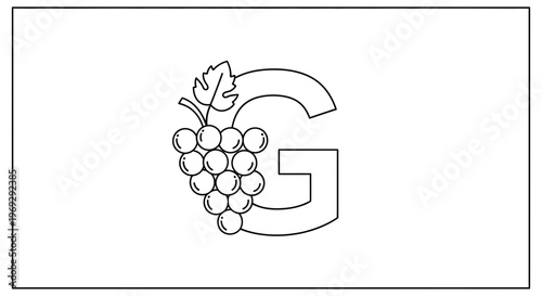 Grapes and Letter G Logo Outline, Organic Food and Beverage Branding