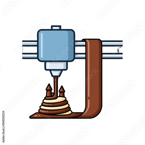 Additive manufacturing device creating layered food structure with chocolate