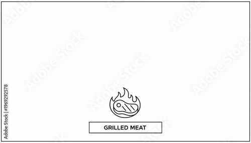 Grilled Meat Icon with Flames, Barbecue Food Symbol, Steak on Fire Graphic