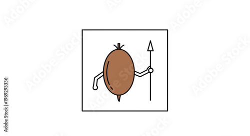 Funny cartoon kiwi fruit character holding a spear, isolated on white background