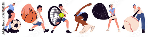 illustration features various athletes engaging in different sports, showcasing dynamic movements. perfect for sports-related content, promotions, or illustrations depicting active lifestyles, sport