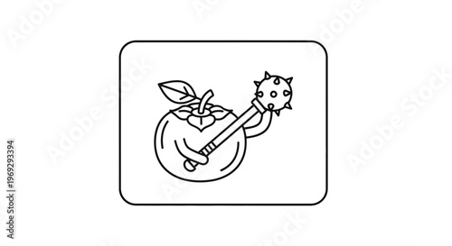 Funny Cartoon Tomato Character Holding a Spiked Mace Weapon