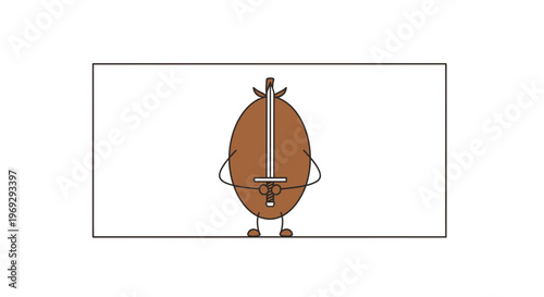 Funny Coffee Bean Character with a Sword, Cartoon Style