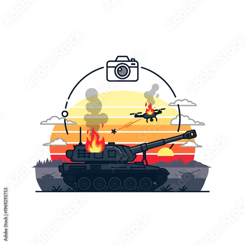 Military conflict between armored vehicle and aerial drone