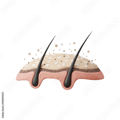 Cross section of skin showing hair follicles and debris