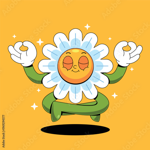Cute Flower Meditating – Adorable Cartoon Vector Illustration with Zen Nature Character