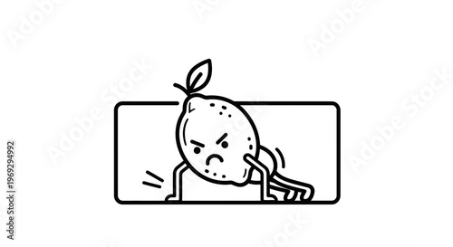 Angry Lemon Doing Push-ups on White Background, Fitness Concept