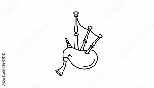 Bagpipes Icon, Traditional Scottish Musical Instrument, Line Art Vector Illustration