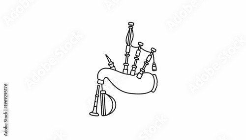 Bagpipes musical instrument outline drawing, Scottish traditional folk music symbol