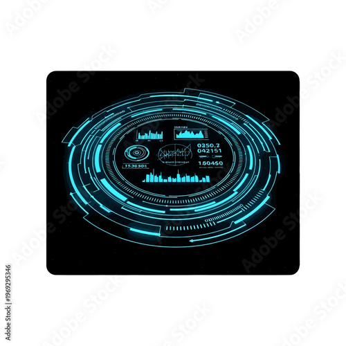Futuristic digital interface with glowing blue circular display