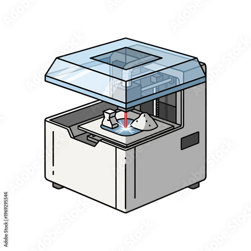 Additive manufacturing device creating a three dimensional object with laser
