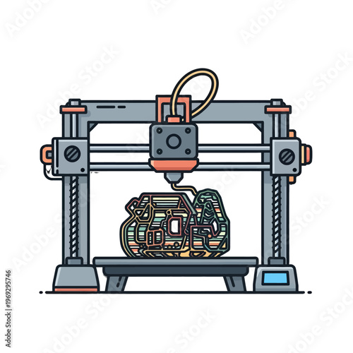 A three dimensional printer creates a complex object layer by layer