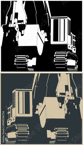 Heavy crawler excavator close-up