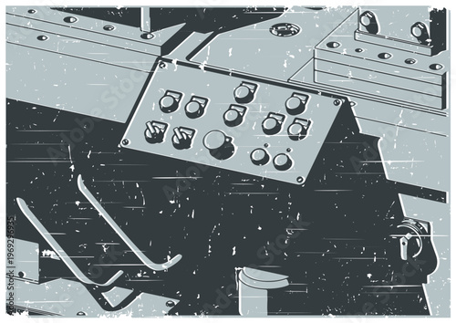 Industrial machine control panel and hydraulic unit retro poster