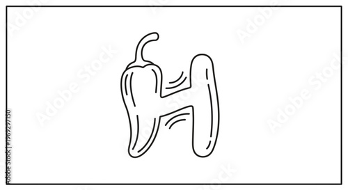 Creative Letter H formed by a Chili Pepper and a Sausage