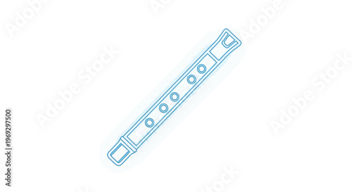 Blue outline of a recorder flute on a white background, simple line art, musical instrument icon