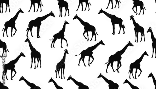 A group of giraffe silhouettes on a white background