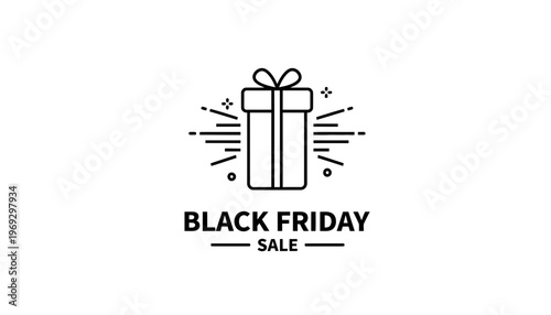 Black Friday Sale Icon with Gift Box and Rays - Modern Minimalist Design