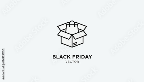 Black Friday Shopping Bag Inside Open Cardboard Box Vector Icon