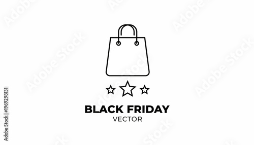 Black Friday Shopping Bag Icon with Stars and Text - Vector Graphic