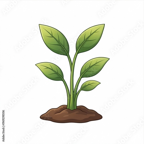 Young Green Plant Seedling Illustration with Leaves and Soil