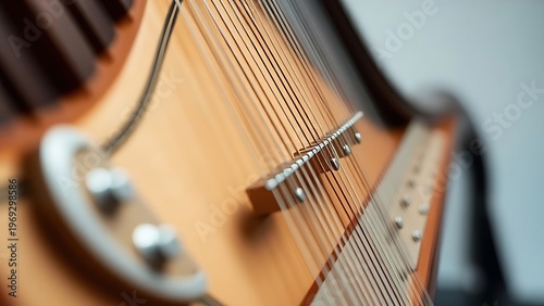 clavichord. Close-up of a clavichord's intricate string and plectrum mechanism, showcasing precise symmetry. event programs, museum guides, designed for cultural heritage projects and event programs.