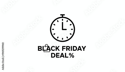 Black Friday Deal Clock Icon with Shopping Bag and Percentage Sign