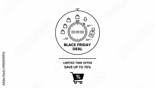 Black Friday Deal Countdown Timer with Shopping Bags and Discount Tag