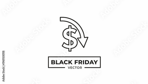 Black Friday Dollar Sign with Downward Arrow Icon - Discount and Sale Concept