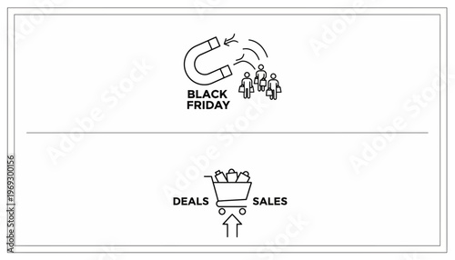 Black Friday Magnet Attracting Customers to Deals and Sales Shopping Cart