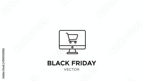 Black Friday online shopping concept, computer monitor with shopping cart icon, vector illustration