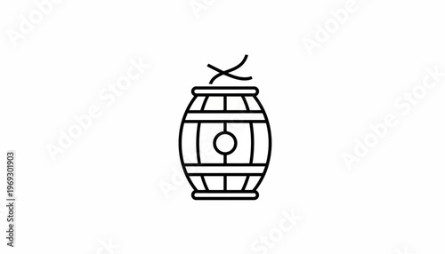 Vintage Wooden Barrel Icon with Cork and Stems, Simple Line Art